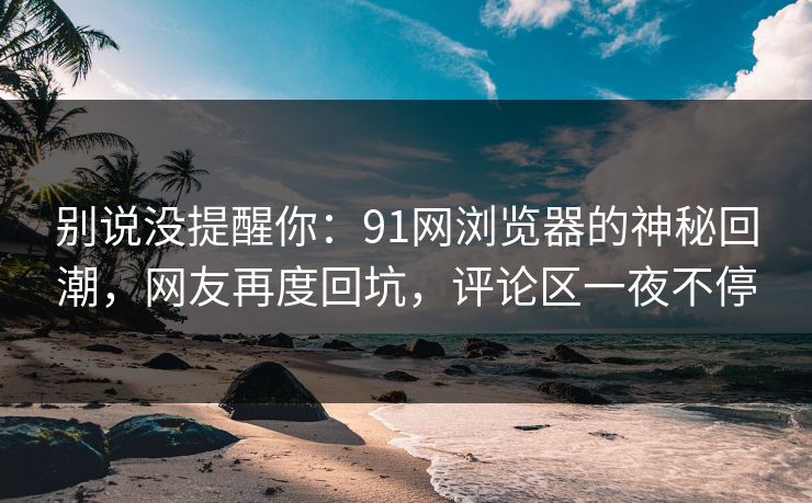 别说没提醒你：91网浏览器的神秘回潮，网友再度回坑，评论区一夜不停