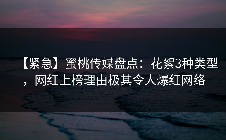【紧急】蜜桃传媒盘点：花絮3种类型，网红上榜理由极其令人爆红网络